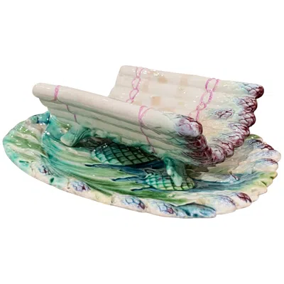 Pre-owned Luneville 20th Century French Painted Barbotine Two-piece Asparagus Dish From  In Gray
