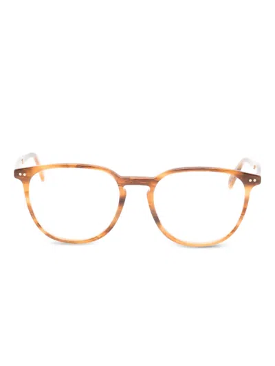 Lunor Round-frame Rivet-detail Glasses In Brown
