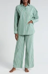 Lunya Airy Cotton Long Sleeve Pant Set Giverny Stripe In Giverny Stripe
