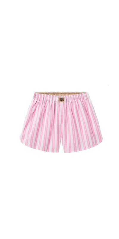 Lunya Airy Cotton Curved Hem Boxer Azalea Stripe