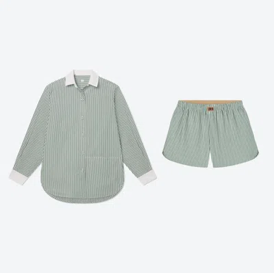 Lunya Airy Cotton Curved Hem Long Sleeve Short Set In Gray