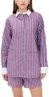 Lunya Airy Cotton Curved Hem Long Sleeve Short Set Odyssey Stripe In Purple