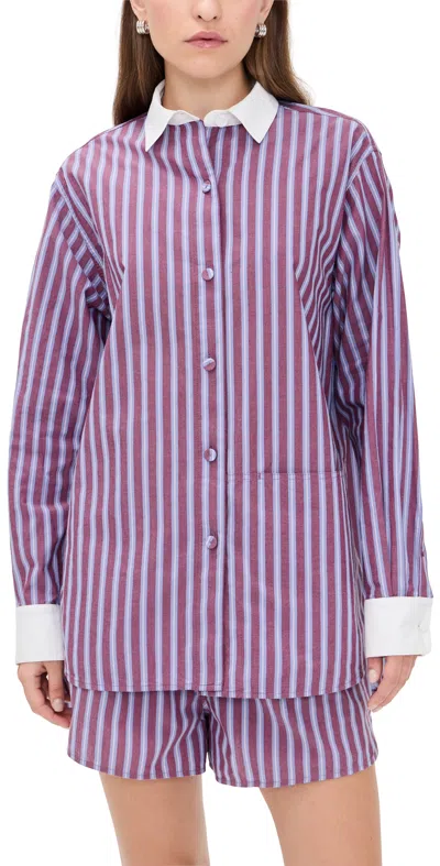 Lunya Airy Cotton Curved Hem Long Sleeve Short Set Odyssey Stripe In Purple