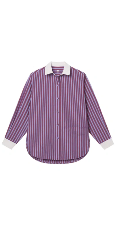 Lunya Airy Cotton Curved Hem Shirt Odyssey Stripe In Purple
