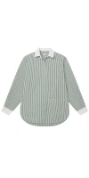 Lunya Airy Cotton Curved Hem Shirt Overstory Stripe In Green
