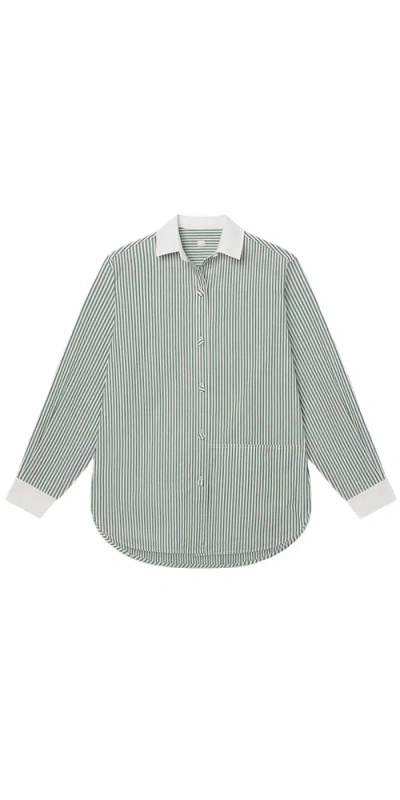 LUNYA AIRY COTTON CURVED HEM SHIRT OVERSTORY STRIPE