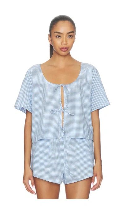 Lunya Airy Cotton Tie Front Top In Blue