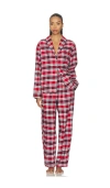 Lunya Brushed Flannel Shawl Collar Long Sleeve Pants Set Rustle Plaid In Multi