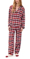 Lunya Brushed Flannel Shawl Collar Long Sleeve Pants Set Rustle Plaid In Red