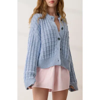 Lunya Cloud Cotton Basket Stitch Cardigan In Blue