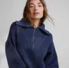 Lunya Cozy Cotton Silk Collared Half Zip In Deep Blue Heather