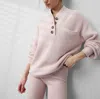 Lunya Cozy Cotton Silk Pocket Henley In Delicate Pink Marl