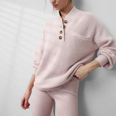 Lunya Cozy Cotton Silk Pocket Henley In Delicate Pink Marl