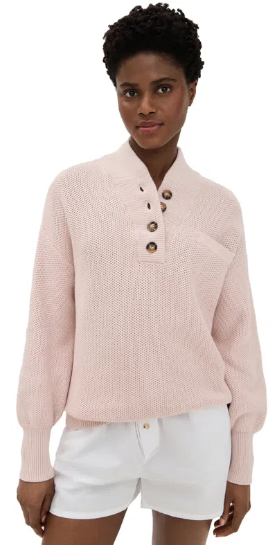 Lunya Cozy Cotton Silk Pocket Henley In Delicate Pink Marl