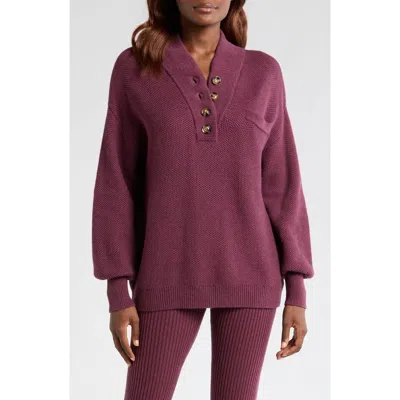Lunya Cozy Organic Cotton Blend Pocket Henley In Brandied Plum