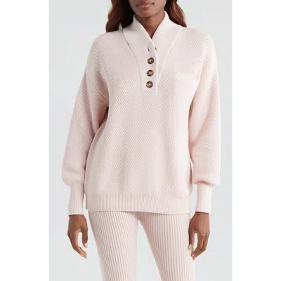 Lunya Cozy Cotton Silk Pocket Henley In Delicate Pink Marl