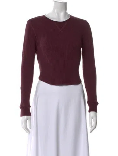Pre-owned Lunya Crew Neck Long Sleeve Crop Top In Burgundy