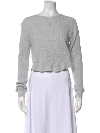 Pre-owned Lunya Crew Neck Long Sleeve Crop Top In Gray