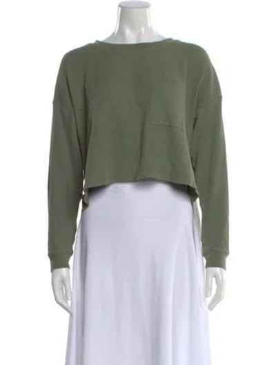 Pre-owned Lunya Crew Neck Long Sleeve Crop Top In Green