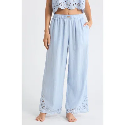Lunya Embroidered Eyelet Linen Pants In Blue