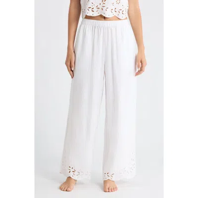 Lunya Embroidered Eyelet Linen Pants In White