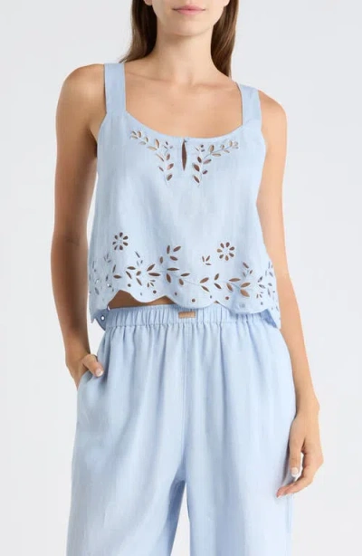 Lunya Embroidered Eyelet Linen Tank In Blue