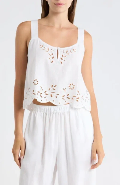 Lunya Embroidered Eyelet Linen Tank In White