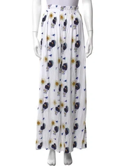 Pre-owned Lunya Floral Print Wide Leg Pants In White