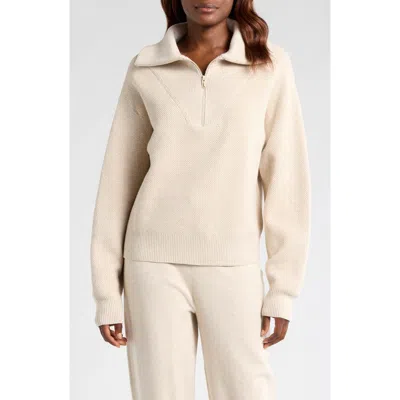Lunya Half Zip Organic Cotton Blend Pullover In Glacier Ecru