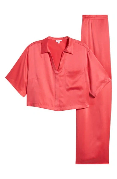 Lunya High Waist Washable Silk Pajamas In Rapturous Flamingo