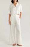 Lunya High Waist Washable Silk Pajamas In Tranquil White
