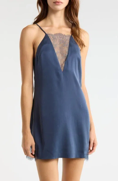 Lunya Lace Plunge Washable Silk Chemise In Blue