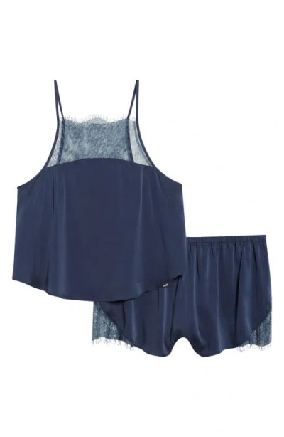 Lunya Lace Trim Washable Silk Short Pajamas In Blue