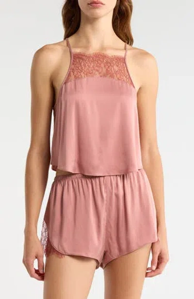 Lunya Lace Trim Washable Silk Short Pajamas In Brambled Blush/ Mulled Maple