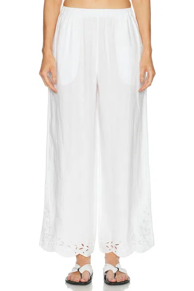 Lunya Embroidered Eyelet Linen Pants In White