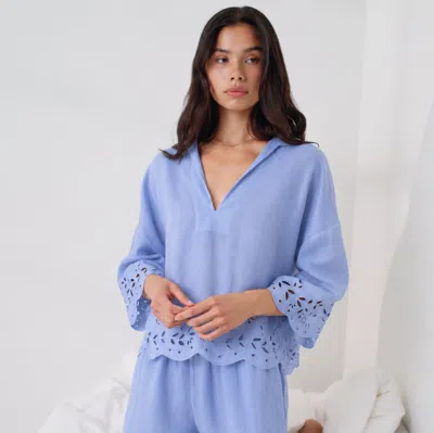 Lunya Linen Embroidered Eyelet Shirt In Blue