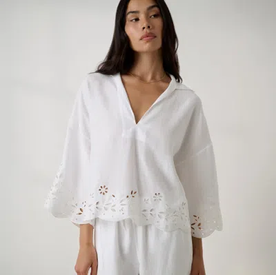 Lunya Linen Embroidered Eyelet Shirt In White