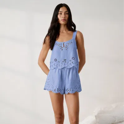 Lunya Linen Embroidered Eyelet Tank In Blue