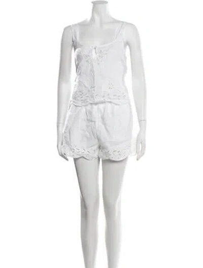 Pre-owned Lunya Linen Eyelet Trim Set In White