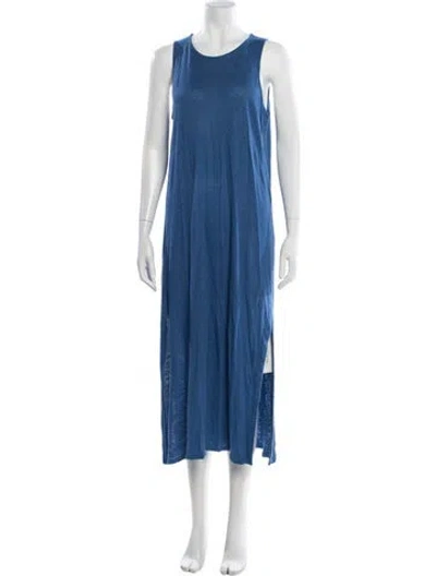 Pre-owned Lunya Linen Long Dress In Blue