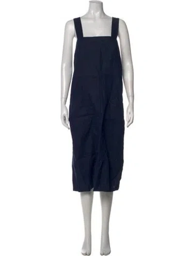 Pre-owned Lunya Linen Midi Length Dress In Blue