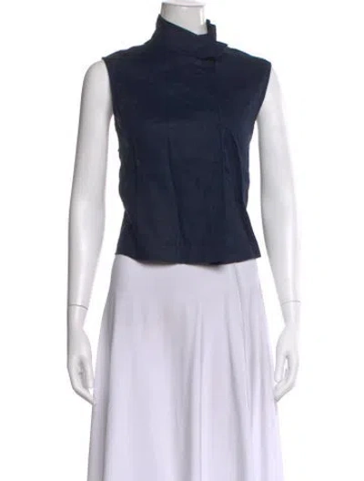 Pre-owned Lunya Linen Mock Neck Top In Blue