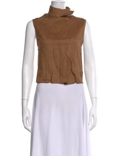 Pre-owned Lunya Linen Mock Neck Top W/ Tags In Brown