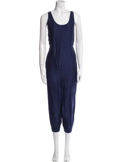 Pre-owned Lunya Linen Scoop Neck Jumpsuit In Blue