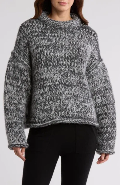 Lunya Lofty Wool Blend Whipstitch Mock Neck Sweater In Cinder Coal