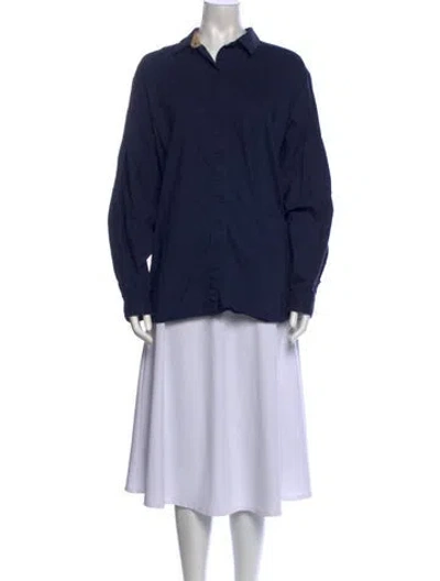 Pre-owned Lunya Long Sleeve Button-up Top In Blue