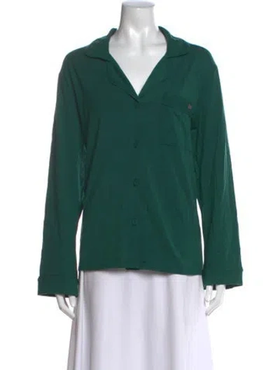 Pre-owned Lunya Long Sleeve Button-up Top In Green
