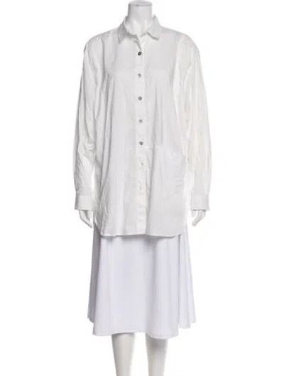 Pre-owned Lunya Long Sleeve Button-up Top In Neutral
