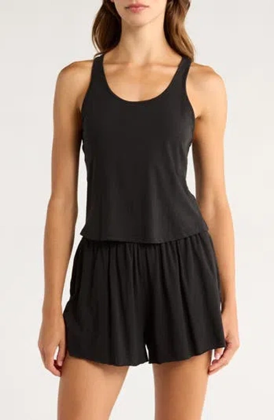 Lunya Organic Pima Cotton Curve Hem Tank In Immersed Black