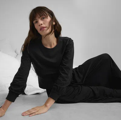 Lunya Organic Pima Crew Neck Long Sleeve In Immersed Black